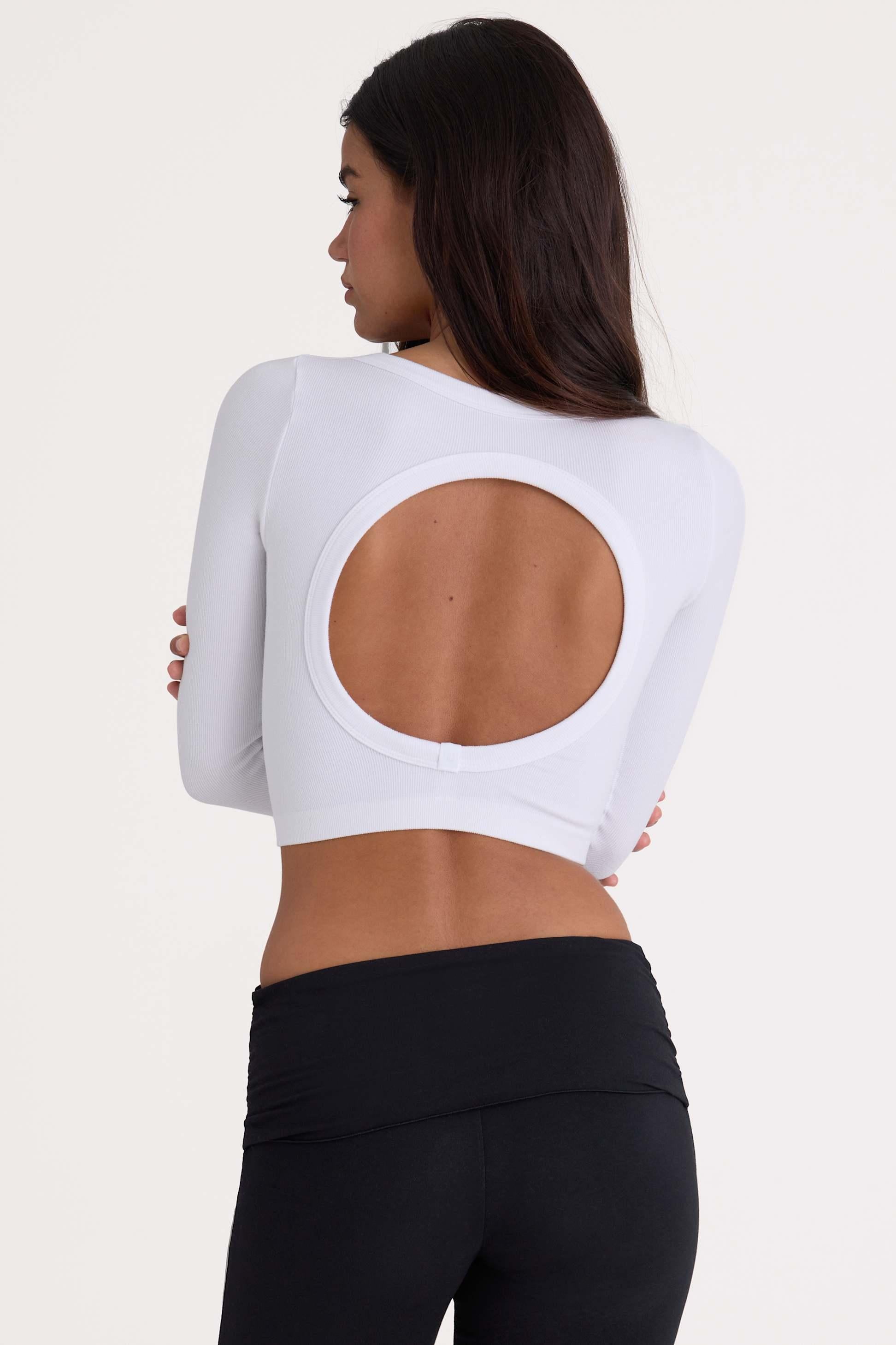 Seamless Soft Rib Cut-out Crop Top In White