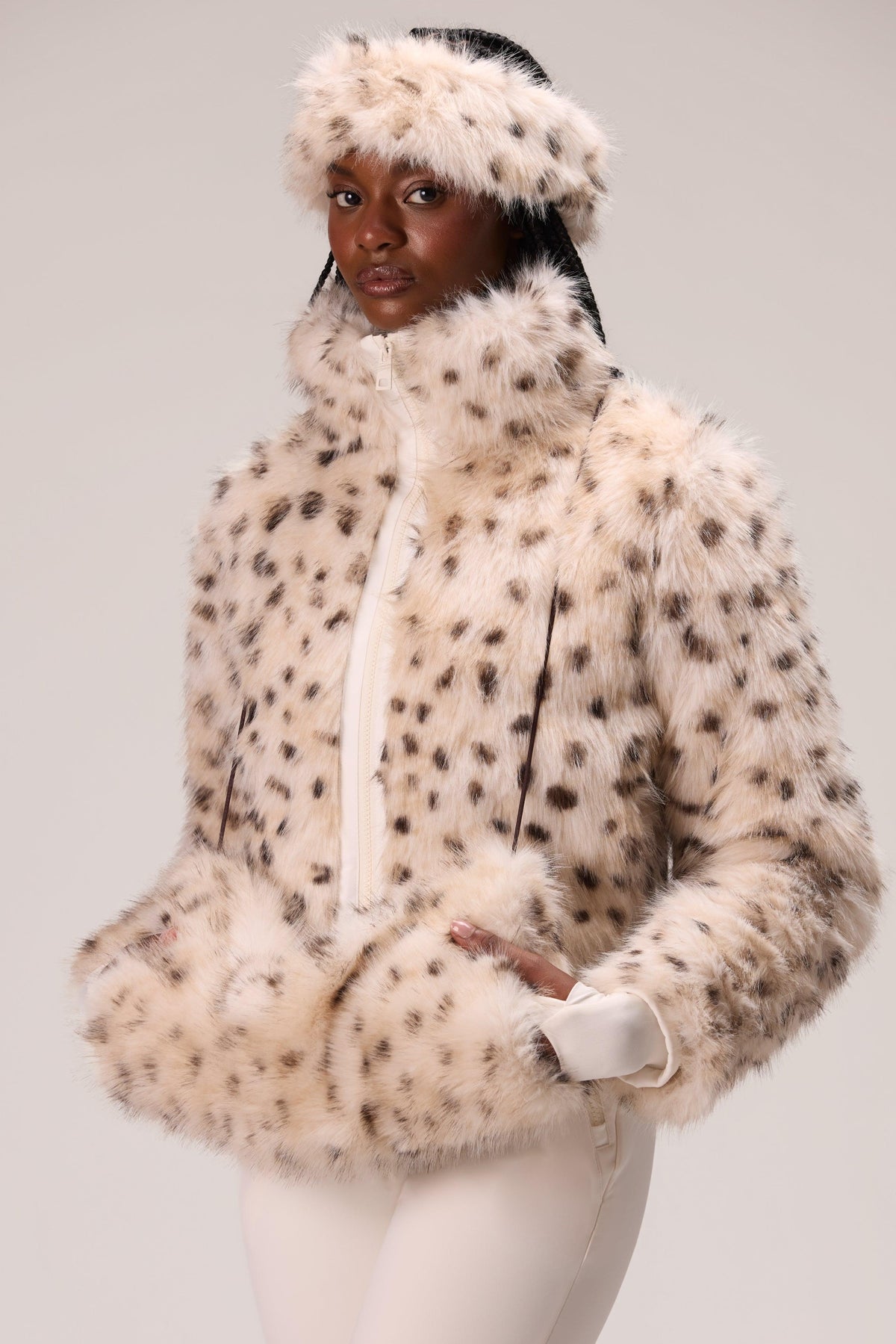 Faux Fur Hand Warmer In Snow Leopard