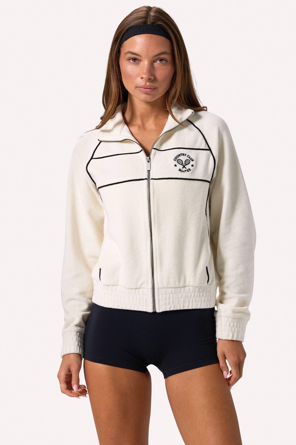 Terry Towelling Zip-up Cropped Sweatshirt In Ivory